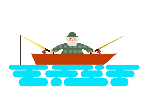 Pescador no barco. Ilustração de um barco de pesca - pescador — Vetor de Stock