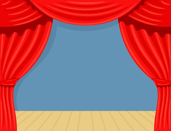 Cartoon theater. Theater curtain and scene. Spectacle. Red silk — Stockvector