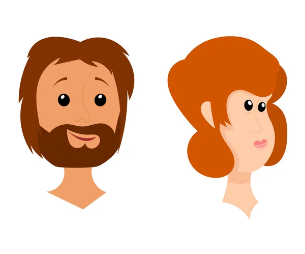 白人背景的男人和女人的头。卡通风格. — 图库矢量图片
