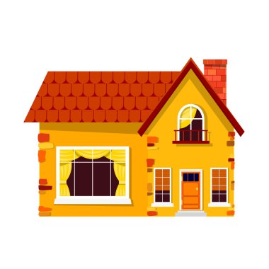 Yellow stone house on a white background. Country house with a r