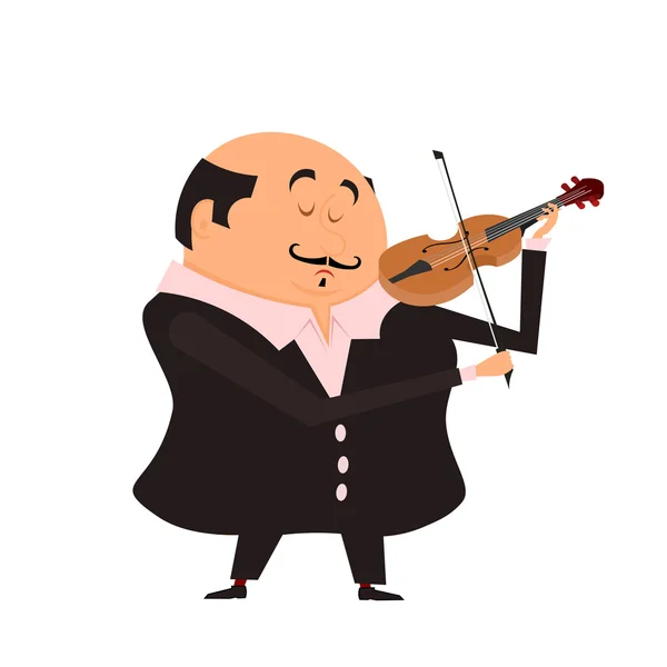 Violinista dei cartoni animati. L'uomo che suona il violino su uno sfondo bianco — Vettoriale Stock