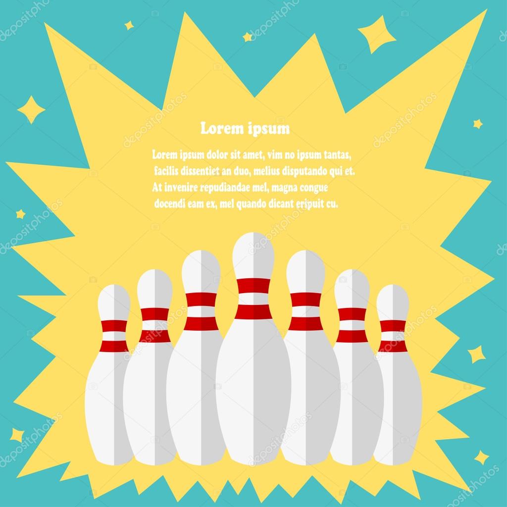 Skittles for bowling on a vintage background. Illustration white pins in a plane on the retro