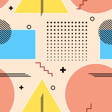 Renk dikişsiz desen. Memphi parlak geometrik desen