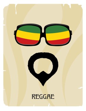 Rastaman adamın yüzüne sakal ve gözlük ile soyut. Simge regg