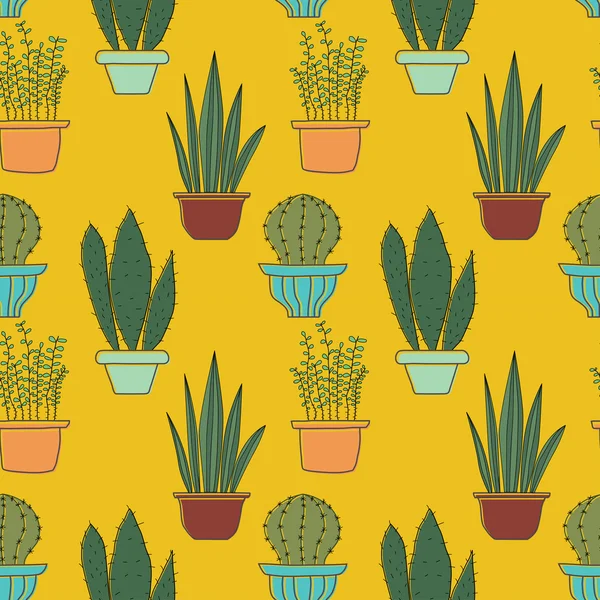 Patrón sin costuras con plantas. Patrón de vector sin costura con cactus — Vector de stock