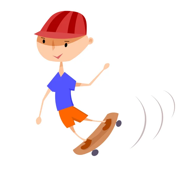 Un chico en una patineta. Ilustración vectorial de un niño en un skatebo — Vector de stock