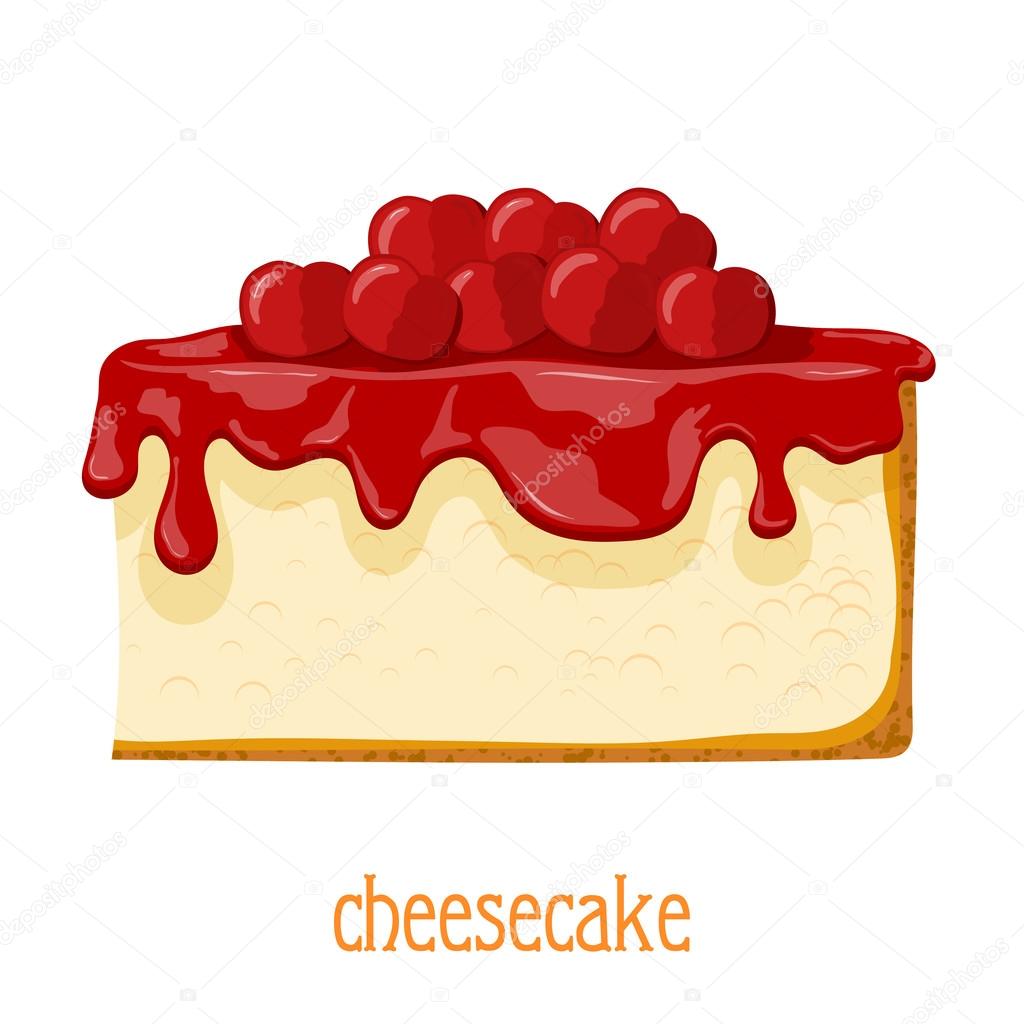 Torta di formaggio del fumetto Torta di formaggio su un backgro Torta di formaggio del fumetto Torta di formaggio su un backgro bianco colorato luminoso —