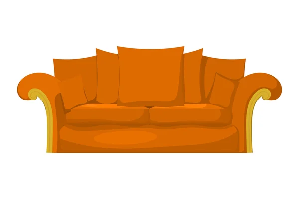 Illustrazione di un divano giallo con cuscini su sfondo bianco — Vettoriale Stock