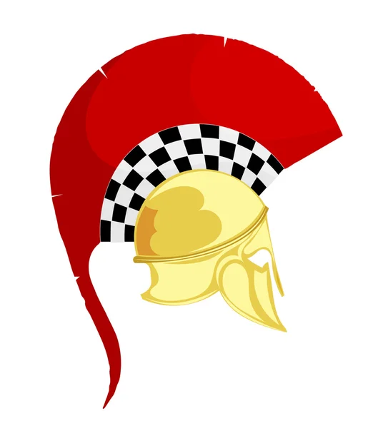 用红红的鸡冠的古希腊青铜头盔的插图 — 图库矢量图片