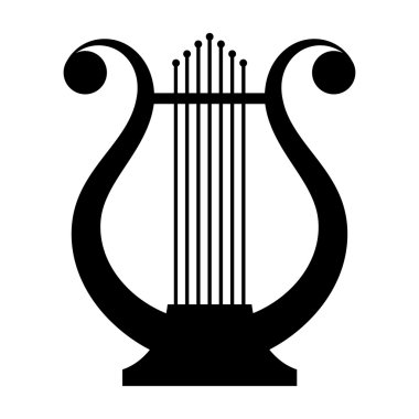 Black image of an ancient lyre musical instrument on a white bac clipart