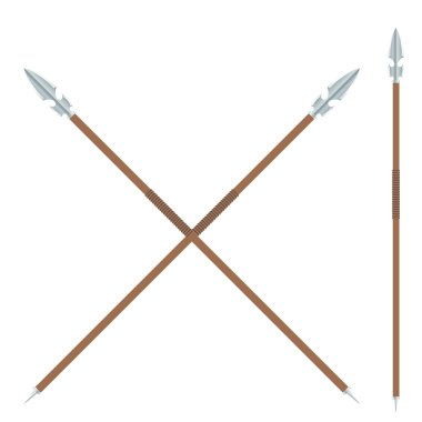 The ancient spear with a metal blade and a wooden handle on a wh clipart