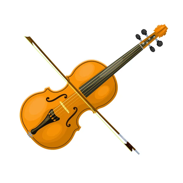 Instrumento musical violino com arco sobre fundo branco. Carrinho — Vetor de Stock