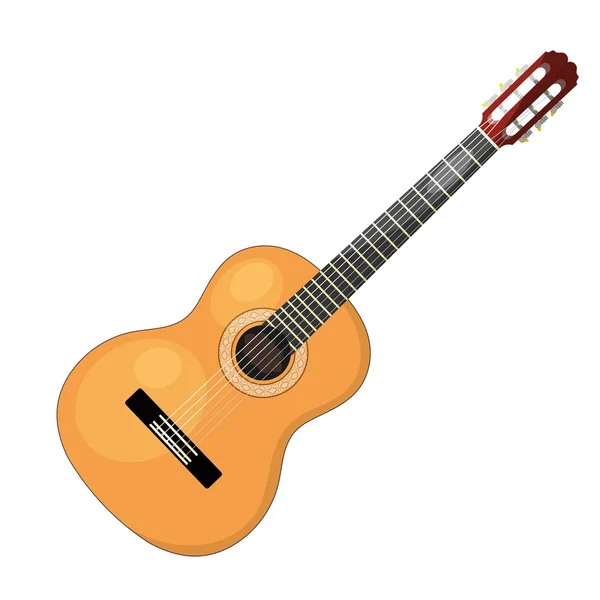 Musical instrument - acoustic cartoon guitar with strings on a w — Stock Vector