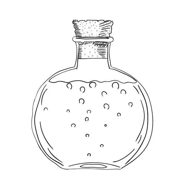 Sketch drawing of the bottle with a cork. Isolated object on a w — Stock Vector