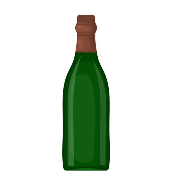 A green bottle of wine on a white background. Cartoon style. The — Stock Vector