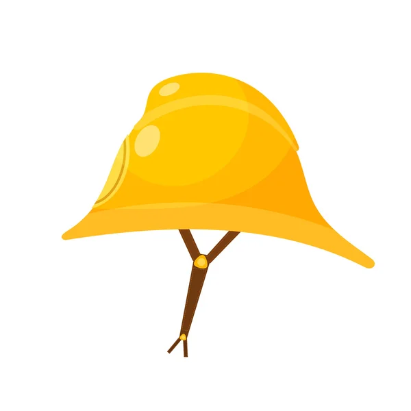 Casco amarillo bombero. Casco bombero de dibujos animados con un str de cuero — Vector de stock