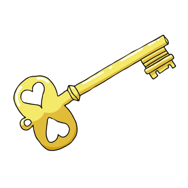Sketch drawing a gold key on a white background. Symbol of love — Stock Vector
