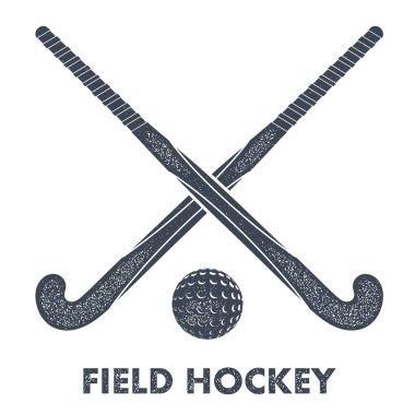 Two black silhouettes sticks for field hockey and ball on a whit clipart