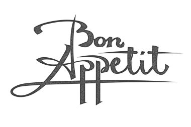 Lettering. The phrase bon appetite on a white background. The in