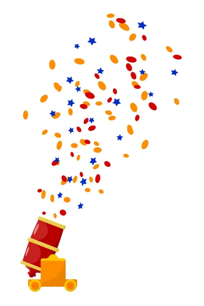 Helder rood abstracte afbeelding pistool met confetti op een witte bac — Stockvector