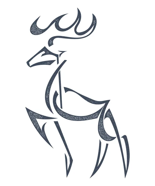 Siyah beyaz bir backgro üzerinde büyük boynuzlu geyik silüeti — Stok Vektör