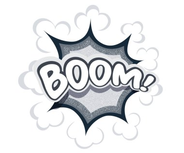 Monokrom Karikatür patlama Boom! Beyaz çizgi film patlaması