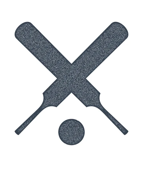 Símbolo de críquete monocromático com textura grunge no fundo branco — Vetor de Stock