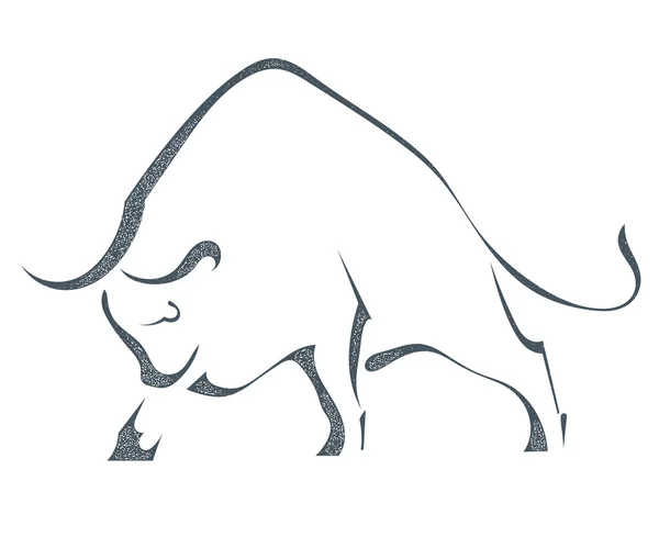 Bosquejo silueta un toro enojado sobre un fondo blanco, en grunge — Vector de stock