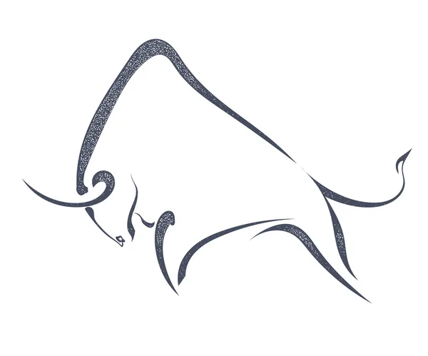 Grunge schets silhouet een boze stier op een witte achtergrond. Sto — Stockvector