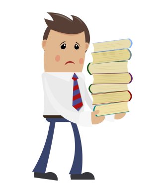 Beyaz bir arka plan kitapları ile iş adamı. Ofis işçi carr