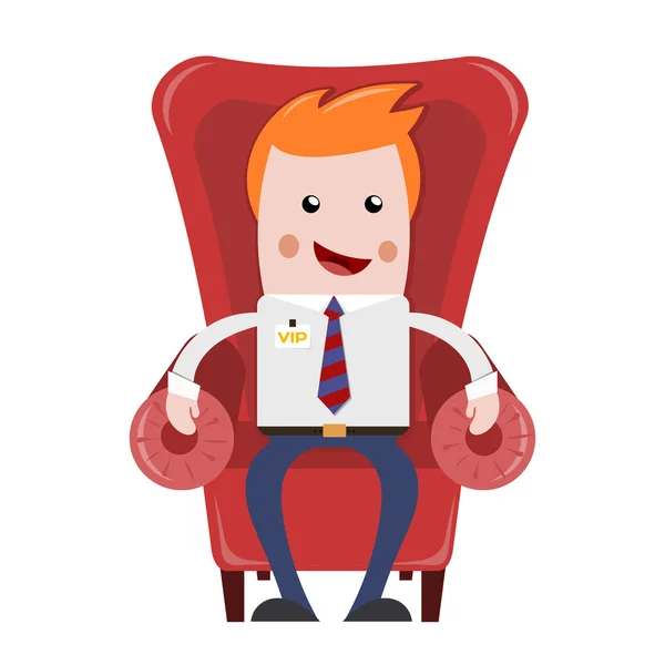 Un uomo d'affari seduto. Uomo d'affari a riposo in comodo bracciale rosso — Vettoriale Stock
