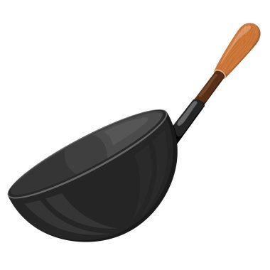 Ahşap Saplı Siyah bir kızartma tavası karikatür vektör görüntü 