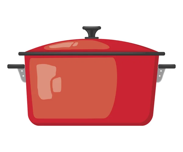 Cartoon roter Topf mit Deckel auf weißem Hintergrund. Küchenutensilien. — Stockvektor