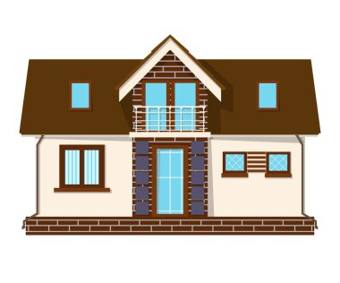 Bir çatı ile güzel küçük ev balkon. Bina bir att ile