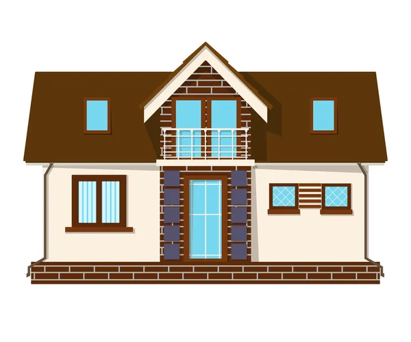 Beautiful small house with a loft, balcony. Building with an att — Stock Vector