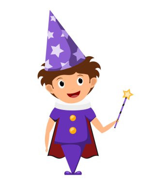 Küçük sihirbaz. Bir mor kıyafet ve yıldız ile kap