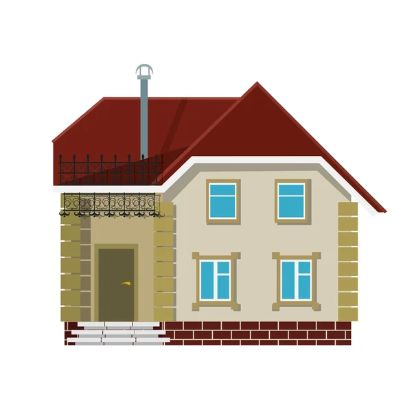 Pequeña casa de pueblo sobre un fondo blanco. El estilo plano. Color. — Vector de stock