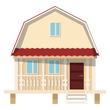 Stilts üzerinde beyaz bir arka plan üzerinde küçük bir köy evi. Düz st