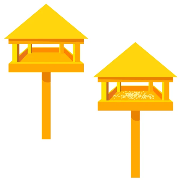 Feeders for birds on a white background. Wooden feeder with a ro — Stock Vector