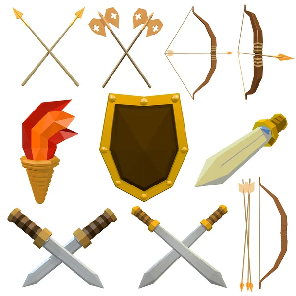 Colorful vector set of medieval weapons isolated on white backgr — Stock Vector