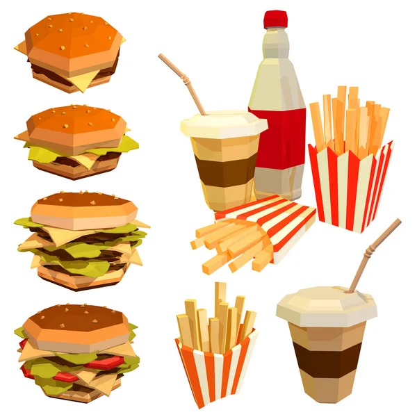 Low poly fast food on a white background. Set of fast food resta — Stock Vector