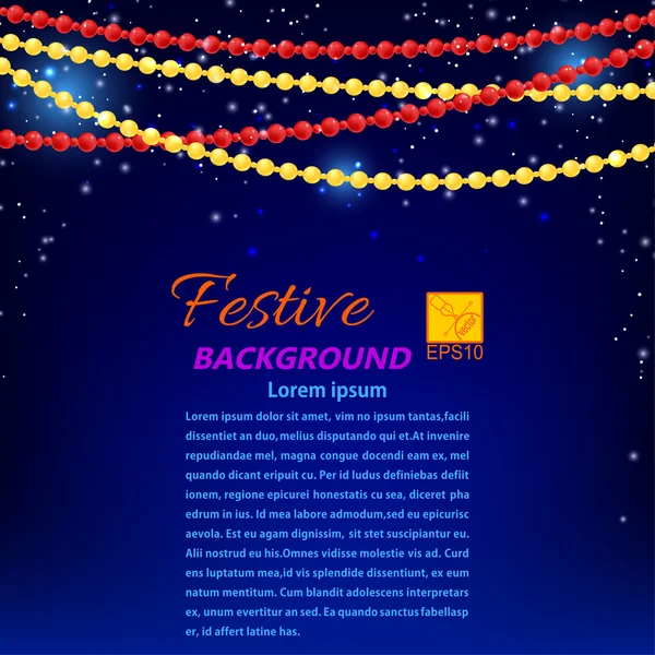Garlands of red and yellow pearls on blue background with reflec — Stock Photo, Image