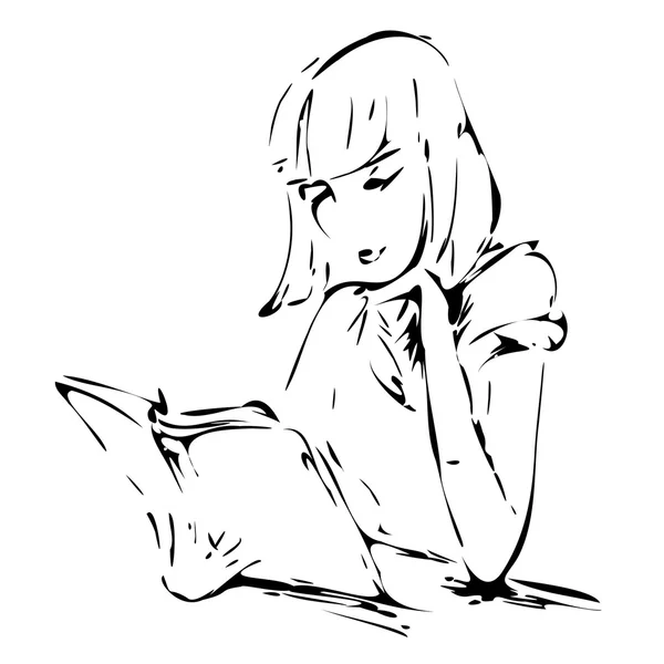 Graphic drawing of a girl reading a book illustration. — ストック写真