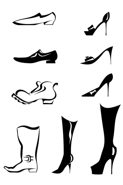 Schwarze Silhouetten stilisierter Herren- und Damenschuhe. Ich habe — Stockfoto