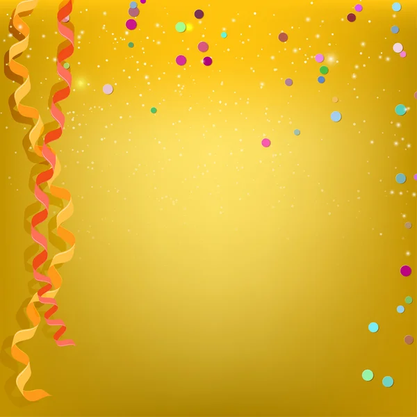 Yellow background and streamers, confetti illustration. — Stockfoto