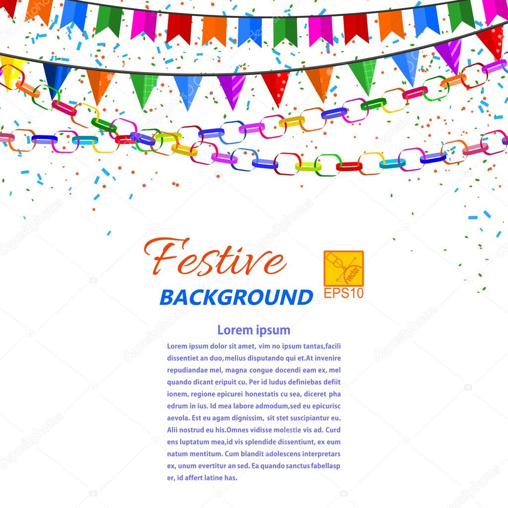 Festive garland, streamers and flags isolated on a white backgro