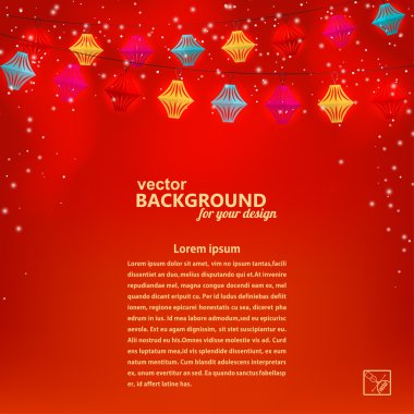 Festival kırmızı arka plan ile kağıt fenerler garland. Il vektör