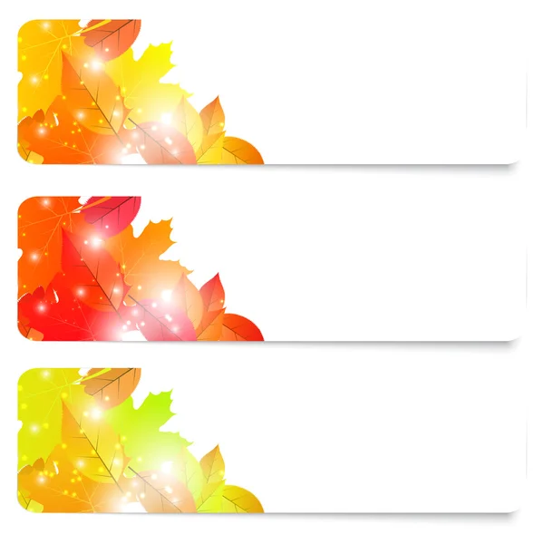 葉を持つ 3 つのチラシの秋のテーマをセットします。ベクトル イラスト — ストックベクタ