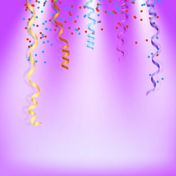 Fond violet avec des banderoles brillantes et confettis. Vecteur illu — Image vectorielle