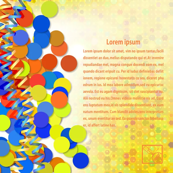 Fond abstrait festif avec serpnatinom jaune et confettis — Image vectorielle